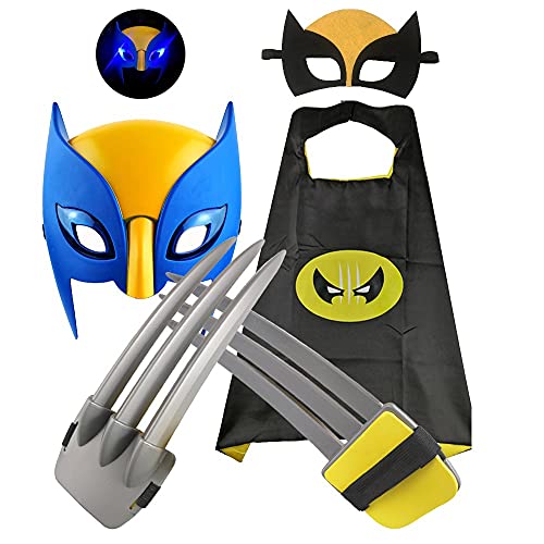 Hallwayee Wolverine Masks Capes Claws Set, Superhero Cosplay Set, Dress Up Costume Accessories for Kids (Wolverine Mask Set)