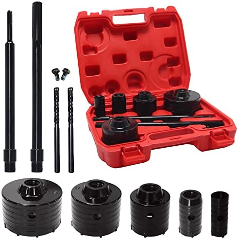 DEHUIWI Concrete Hole Saw Kit, 9PCS Masonry Hole Saw 4 Inch SDS Plus Max Bit Shank for Cement Brick Wall, Carbide Hole Saw Kit 30 40 65 80 100 MM, Concrete Core Bit Set for Brick, Cement, Stone