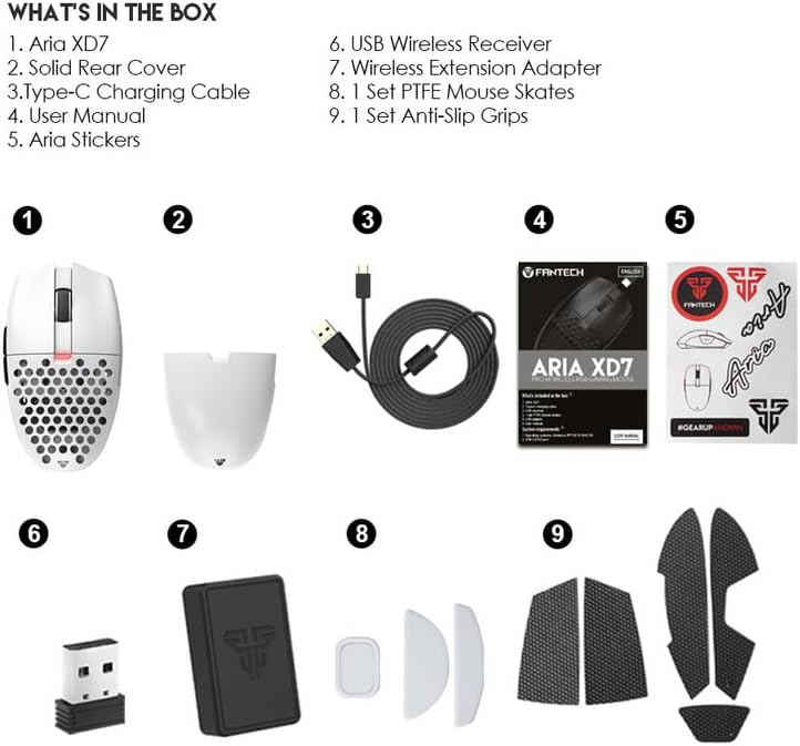 Contents of the FANTECH ARIA XD7 product box