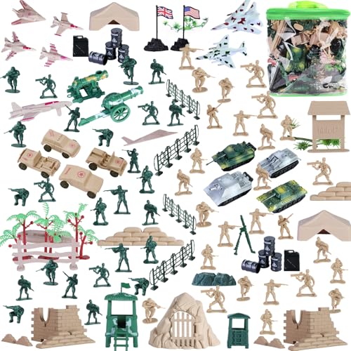 CHAXUNTEN 180 PCS Army Men Military Base Toy Set, Military Soldier Action Figures with Army Accessories, Gifts for Kid Boy Toddler