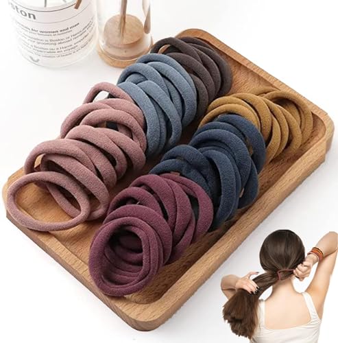 Image of BIRDWARE Black Hair Ties for Women Girls, Seamless Thick Black Hair Band, Multi color Elastic Hair Ties No Damage Ponytail Holder (30Pc Multicolor Ring)