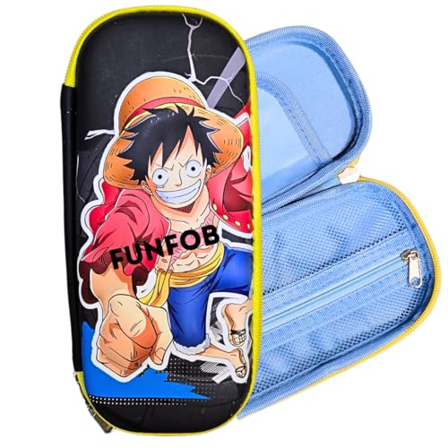 Image of FUNFOB Anime Pencil Box for School College Other Stationery Products Pencil Pouch Travel or Cosmetic Case | Luffy Black Red 7D