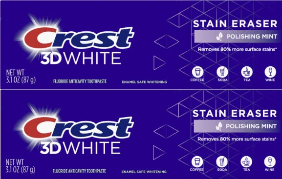 Crest3D White Stain Eraser Teeth Whitening Toothpaste, Polishing Mint, 3.1 oz - Pack of 2