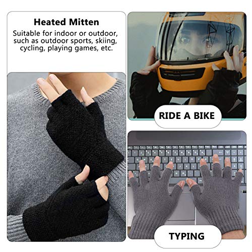 2 pares de luvas térmicas de inverno OSALADI de meio dedo de lã térmica com aquecimento USB, luvas d