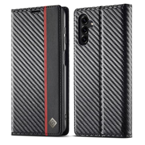 Étui Samsung Galaxy S25 FE noir portefeuille rabat cuir motif carbone
