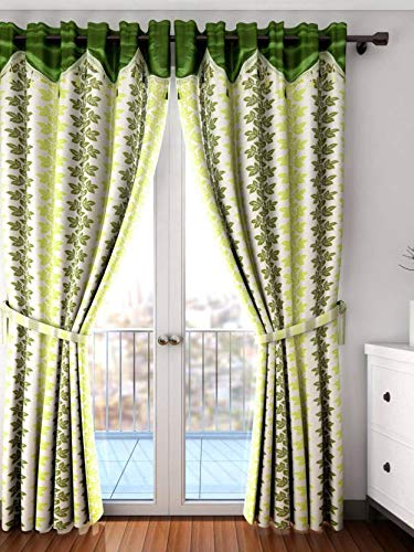 Image of Cortina Durable & Stylish Premium Floral Design 100% Polyester Curtains - Metal Grommets - Easy Fitting Over Window - Bedroom Living Room Kids Room Hall Kitchen - 9 Feet Set of 1 - Green 3