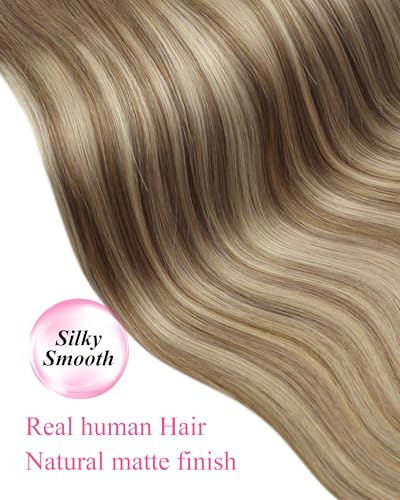 Image of YoungSee Human Hair Tape in Extensions Balayage Brown, Tape in Hair Extensions Real Human Hair, Light Brown Ombre Platinum Blonde, 12 Inch 20pcs 30g, Tape Hair Extension, Soft Texture, for Thin Hair