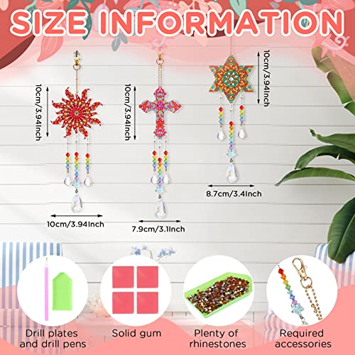 Jetec 3 Pieces Diamond Painting Suncatcher Wind Chime Cross Sun Star Moon Heart Mandala Double Sided Crystal Gem Paint By Number Diamond Painting Hanging Ornament For Home Garden (Cross, Sun, Star) #TOP1