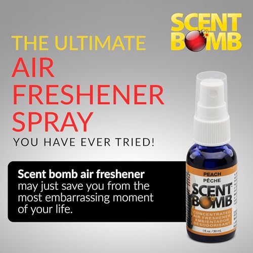 Image of Scent Bomb Air Freshener Spray, Long-Lasting Odor Eliminator - Effective Deodorizer for Home & Car, Fresh Room Spray for Kitchen, Bathroom & Smell Neutralizer - 1 oz Pack of 4, Peach Scent