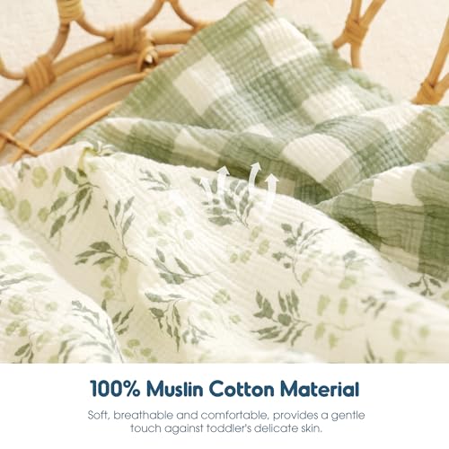 Image of GRSSDER 100% Cotton Muslin Crib Sheet 2 Pack - Breathable & Ultra-Soft Fitted Crib Sheets for Standard Baby & Toddler Mattresses, 52 inchx28 inch with 9 inch Deep Pocket, Snug Fit All-Around Elastic