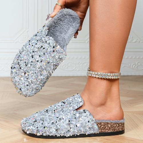 Spring and Autumn New Women's Single Shoe Flat Bottom Colored Crystal Bead Sandals Shiny Soft Insole Comfortable Slide2