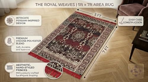 Image of 5x7 Feet Carpet for Living Room | Acrylic Cotton Area Rug | Soft, Durable & Lightweight | Anti-Slip Floor Rug for Bedroom, Hall, Office | Large Washable Carpet (Golden RED)