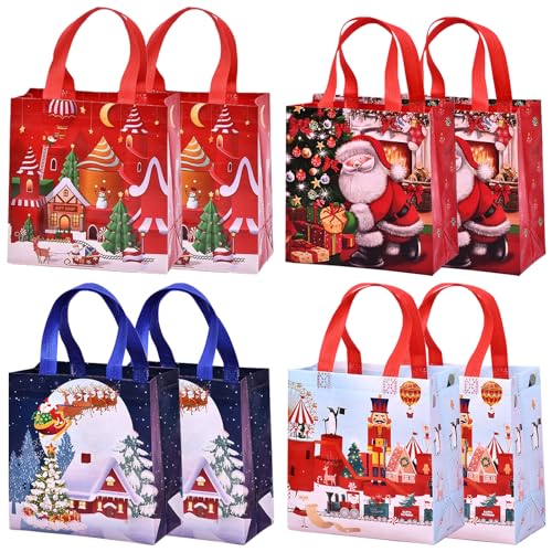 8 Pack Christmas tote bag Reusable Xmas Gift Bags with Handles Non-woven Christmas Shopping Bags Grocery Bag Gift Wrapping Bag Xmas Holiday Party Favor Decoration