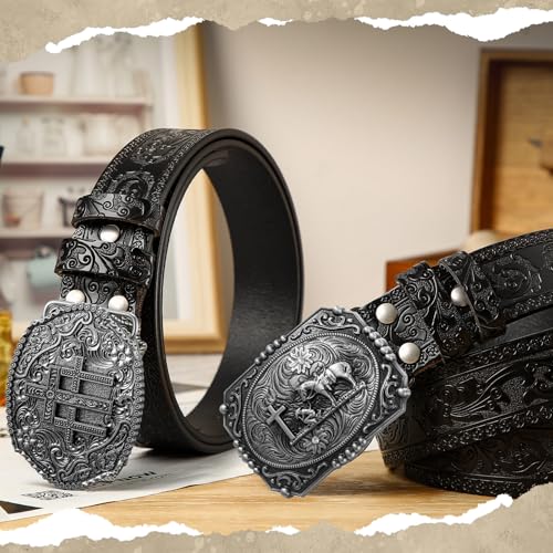 Image of Suncalla 3 Pcs Western Rodeo Belt Buckle for Men Women Cross Cowboy Cowgirl Vintage Longhorn Kneeling Horse Bull eagle