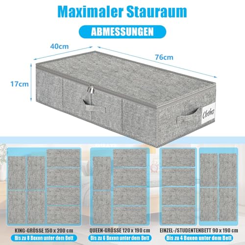 Unterbett Aufbewahrungsbox mit Deckel, 2 Stück Faltbar Unterbettkommode, Waschbar Kleideraufbewahrung & Organisation, 3 Griffen Doppelreißverschluss Aufbewahrungsboxen für Kleidung Decken, 76x40x17cm