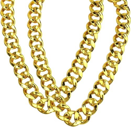 Hip Hop Chunky Gold Chain 2 Pack,32 Inch Plastic Gold Necklace 80s 90s Punk Turnover Necklace Men Costume Accessory for Party Costume Class Bar…