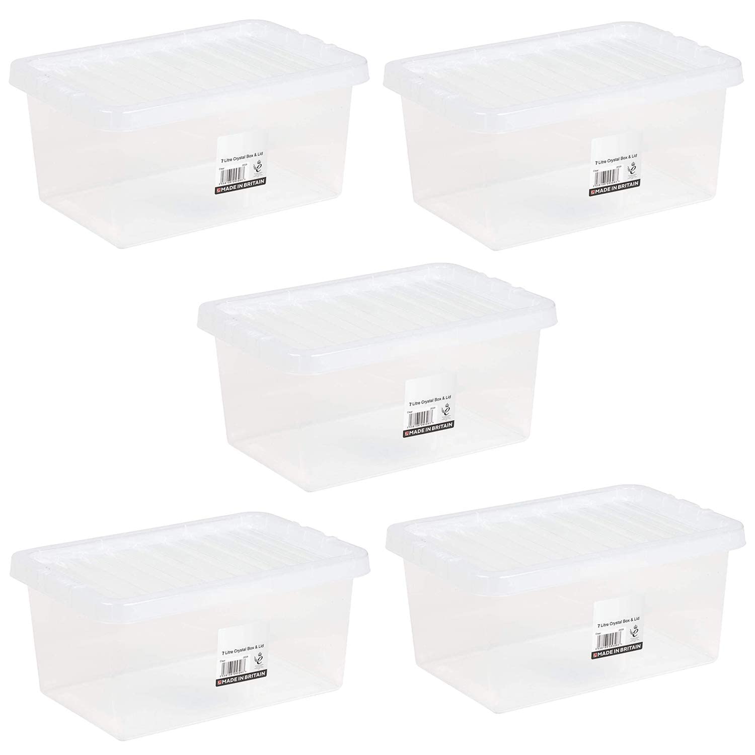 1ABOVE Home Office Clear Plastic Stackable Storage Boxes & Lids PACK OF 5 -(7Litre)