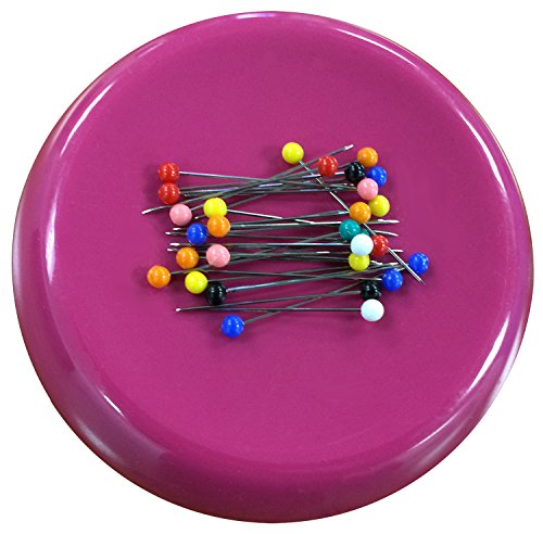 Image of Grabbit Magnetic Sewing Pincushion with 50 Plastic Head Pins - Magnet Pin Organizer for Quilting, Embroidery, Needles, Bobby Pins, & Craft Storage, Raspberry