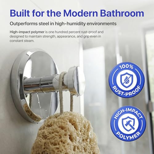 Image of HOME SO Suction Cup Hooks for Shower & Bathroom Towel Holder 2-Pack - Suction Cups Hooks for Hanging Towels, Robes, & Coats - Tiles, Glass Door or Mirror - Shower Hooks & Towel Hooks Organizer -Chrome