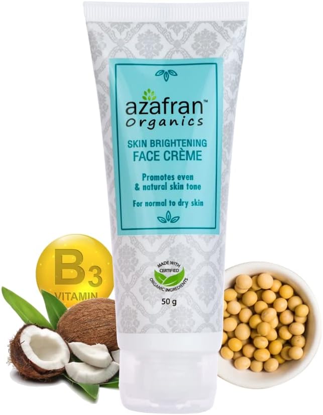 Azafran Organics Skin Brightening Face Cream, 50 Grams Luminous Toner, Clean Complexion and Glowing Skin With Coconut Oil and Niacinamide For Anti-Aging and Wrinkle