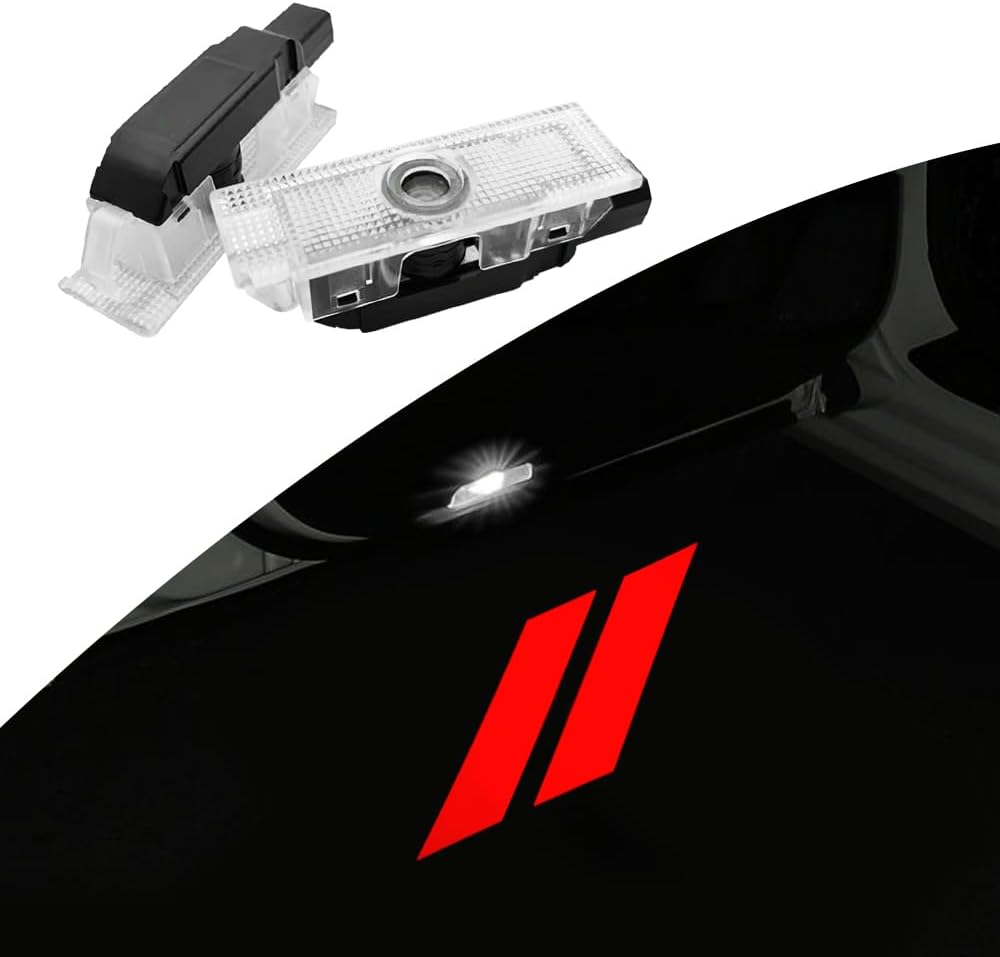 2PCS Non-Fading LED Door Logo Lights Car Accessories HD Welcome lamp Compatible for Challenger 2015-Present Projector Ghost Shadow Puddle Courtesy Step Lights (Green Stripe)