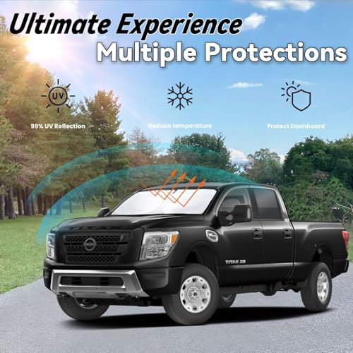 Image of Car Front Windshield Sun Shade for Titan 2020-2023, Car Window SunShades Shield Cover Sun Visor Protector with 240T Reflective Fabric UV & Sun Heat Protection Accessories