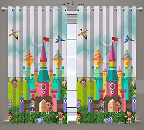 Image of Dora Kingdom 3D Printed Kids Curtains for Kids Room, Nursery, Bedroom Playroom (2 Panels, 4x5 Feet) Cute Curtain for Kids Room, Set of 2, Printed Curtain, Window Curtain