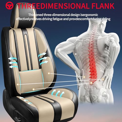 Image of Fit Canyon Car Seat Covers (Only Front 2 Seats) Compatible with GMC Canyon 2015-2024 2025 2026 - Full Coverage Breathable Leather,Airbag Compatible,Waterproof & All-Weather,Black-Beige