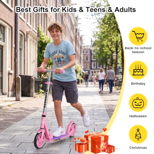 Image of SIMATE Kick Scooter for Kids Teens & Adults, 4 Adjustable Heights, 8IN All Terrain Big Wheels, Foldable and Lightweight, Gifts for Girls Boys