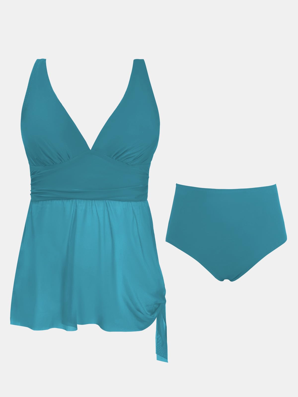 CUPSHE Conjunto de tankini para mujer, talla grande, traje de baño de dos piezas, cintura alta, cuello en V, malla fruncida, vestido de natación