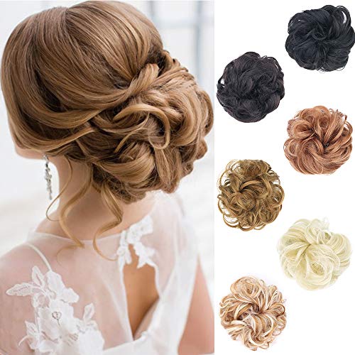 Preisvergleich Produktbild Cybelleza Haarverlängerungen Scrunchie Brötchen Hochsteckfrisur Haarteil Haarband Pferdeschwanzverlängerungen Welliges Lockiges Unordentliches Haar Haargummi Haarknoten Messy Bun Dutt (Dunkelblond)
