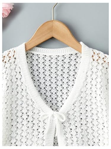 GORGLITTER Girl's Crochet Cropped Cardigan Knit Tie Front Tops Cute Long Sleeve Bolero Shrug Lightweight Sweaters Trendy 20253