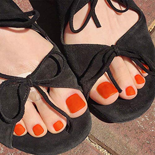 Vivilly Matte Fake Toenails Dark Wine Red Square False Toe Nails Full Cover Clips Press on Nail for Women and Girls (Orange)