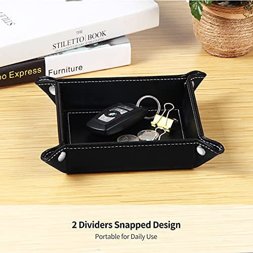 Image of YAPISHI Key Dish Bowl for Men, Entryway Catchall Holder Bedside Table Valet Tray for Pocket Stuff, PU Leather Nightstand Organizer for Dice /Coins /Wallet /Watch /Rings /Sunglasses, Dresser /Coffee Table