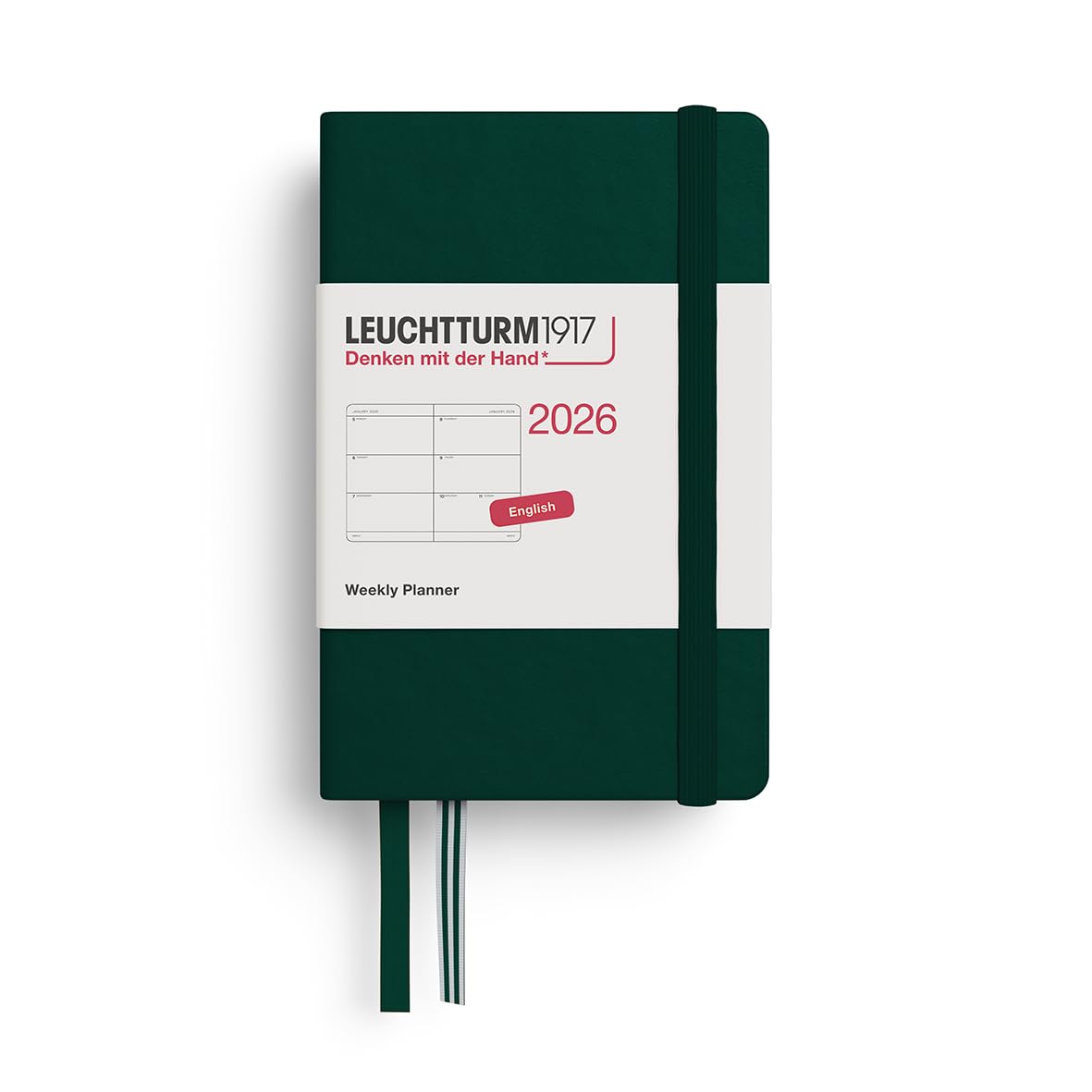LEUCHTTURM1917 372734 Weekly Planner Mini (A7) 2026, 12 Months, Forest Green, English