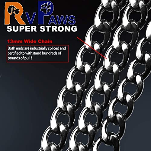 Image of RvPaws Diamond Cut Heavy Duty Dog Leash Metal Dog Leash Dog Chain with Padded Handle, Durable Leash Grinder Chain Heavy Hook Handle Leash Chain (Blue)