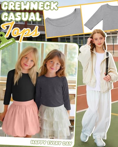 Image of 4 Pack Girls 3 /4 Sleeve T Shirts Kids Crewneck Elbow Sleeve Casual Tops Solid Basic Cute Teen Tees 5-14Y
