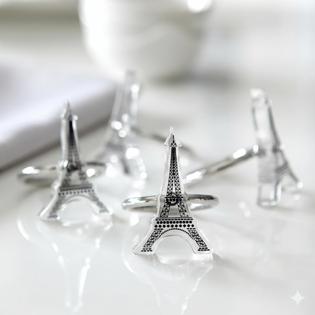 Harman Paris Black Napkin Ring Set of 4 – Acrylic and Metal – 2 x 2 Inches
