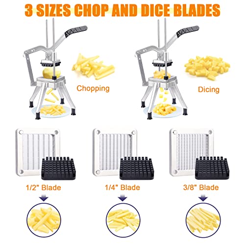 Cityle Commercial Vegetable Fruit Chopper Potato French Fry Cutter Stainless Steel With 1/2″, 1/4″ & 3/8″ Blades Heavy Duty Professional Food Dicer Slicer For Potatoe, Tomato, Onion, Mushroom #TOP1