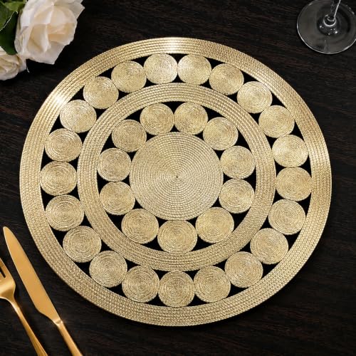 FAVE 6er Set Gold Runde Platzset, Rundes Gedrehtes Seil-Design (38 cm)