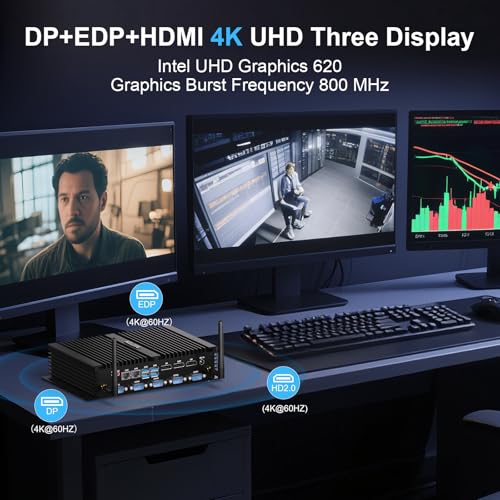 Image of HISTTON Industrial Computer Core i7 8550U, 16GB DDR4 /128GB SSD /1TB HDD | Mini Desktop PC,4 RS232 COM+2 RS232 /485 COM, 2 LAN, HD, VGA, EDP, LPT, WiFi, Mini PC Win 11 Pro