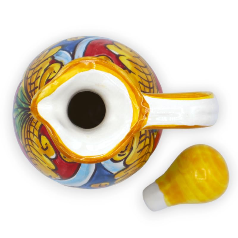 Aceitera De Cerámica Artesanal De Caltagirone, 14x7 Cm, Decoración única Hecha A Mano En Italia