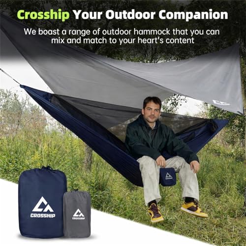 Image of Camping Hammock with Mosquito Net, 2 Person Hammock Bug Net, Portable, Parachute Nylon for Outdoor, Camping, Hiking, Backpacking, Backyard, Beach, Travel (Hold Up to 500lbs) (Midnight Blue)