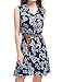 Allegra K Women's Floral Printed Half Placket Above Knee Summer Sleeveless Belted Dress Small Dark Blue-Floral