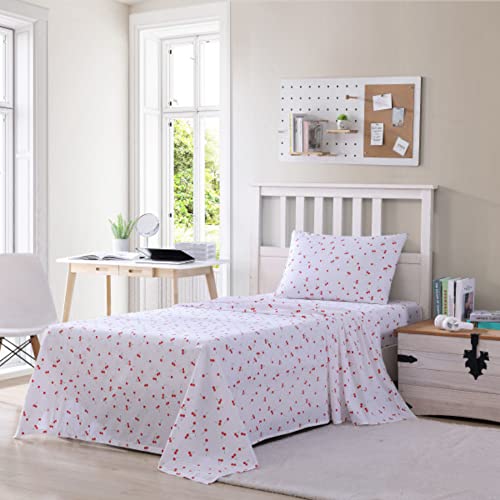 Image of Poppy & Fritz - Full Size Sheet Set, 100% Long-Staple Percale Cotton Bedding, Crisp & Cool, Deep Pockets, Bed Sheets with Matching Fitted Sheet & Pillowcase (Cherries White /Red)