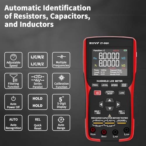 Image of SKYKING LCR-Q Digital Bridge Tester Meter - Portable Handheld L /C /R /Z LCR Meter, Auto Component ID, 100 Hz-100 kHz Test Frequencies, 0.3% Accuracy, TFT Display, USB-C Charging
