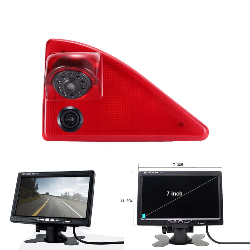 Luz de freno HD para techo, visión trasera, sistema de estacionamiento de doble cámara con ángulo ajustable compatible con Opel/Vauxhall Movano/Renault Master/Nissan NV400 (cámara de marcha atrás +