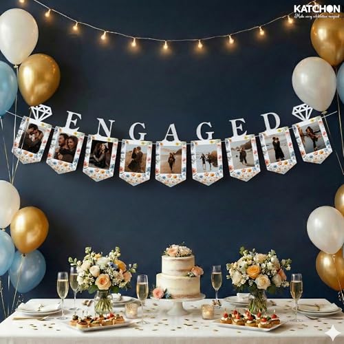 Image of KatchOn, Large Engaged Banner for Pictures - 10 Feet, No DIY | Engagement Photo Banner for Engagement Party Decorations | Just Engaged Decorations, Picture Frames for Anniversary Decor, Wedding Decor