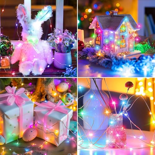 Image of Brightown 12 Pack Easter Day Pastel LED Fairy Lights Battery Operated - Waterproof Silver Wire 7 ft 20 LED Firefly Lights for Easter Day Decor DIY Craft Party Bedroom