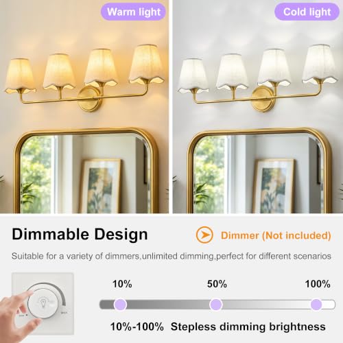 Image of Bathroom Vanity Lights Dimmable Gold Vanity Lighting 4-Light 30.7 inch